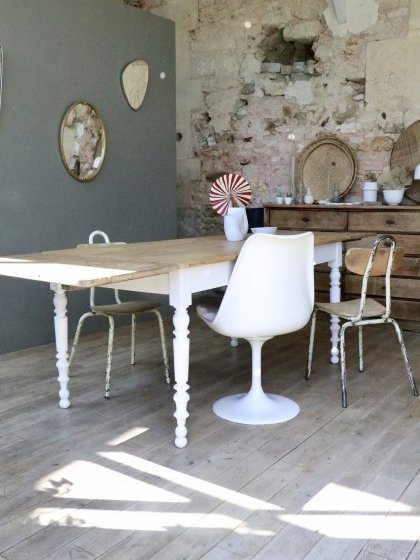 table piétement blanc et rallonges